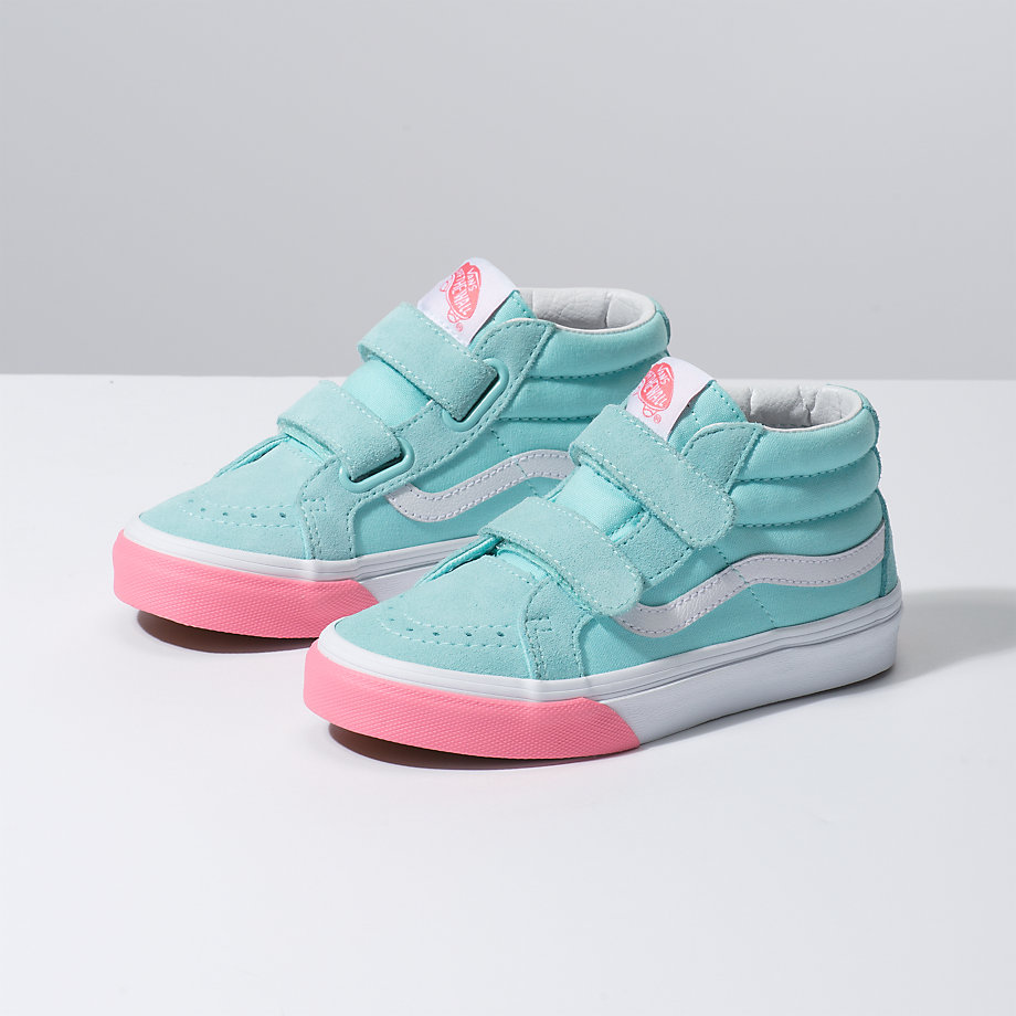 Vans Kiz Çocuk Velcro Ayakkabı Color Block Sk8-Mid Reissue V Mavi/Pembe | 62893-485